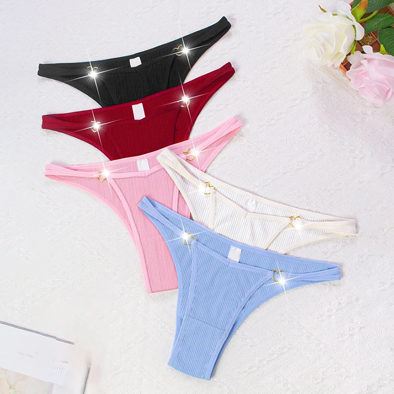 5pcs Ribbed Sexy Women Panties Low Waist Seamless Lady Briefs Breathable Comfortable Solid Underwear Underpants