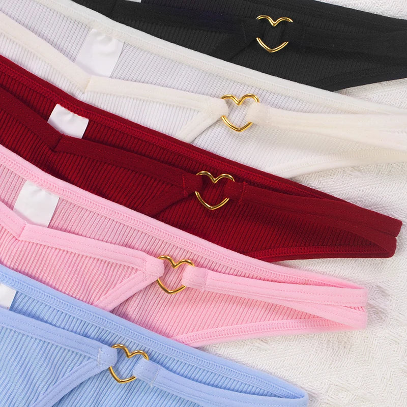 5pcs Ribbed Sexy Women Panties Low Waist Seamless Lady Briefs Breathable Comfortable Solid Underwear Underpants
