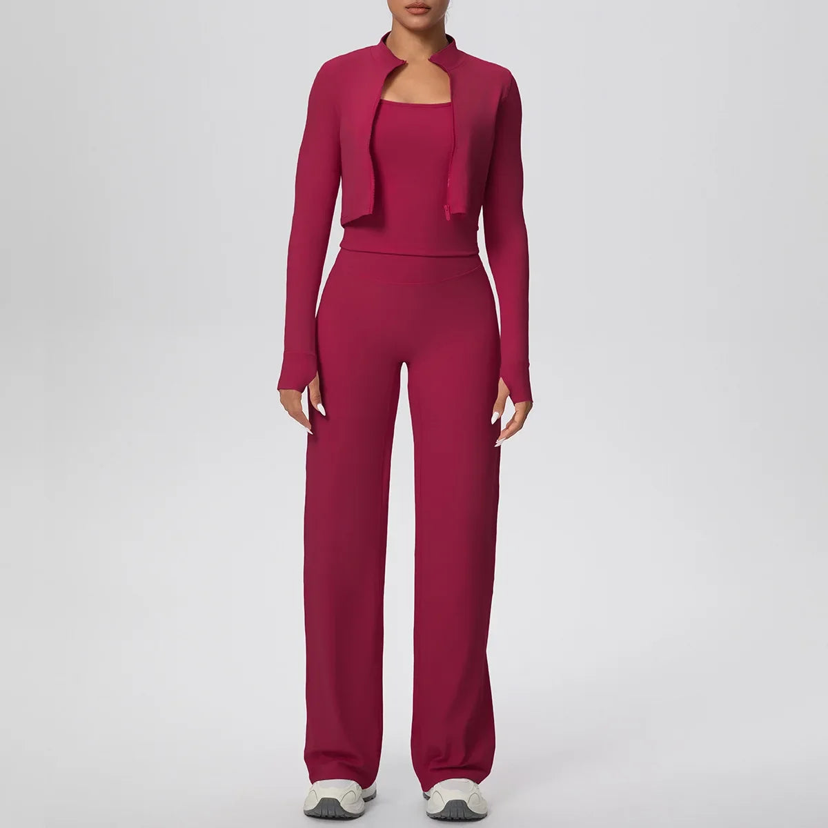 Yoga Set 3PCS Women Workout Sets Sportswear Gym Clothing Fitness zipper Long Sleeve High Waist Leggings Sports Suits Yoga Suit