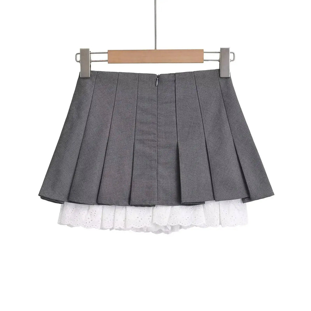 Summer New Leisure Lace Splicing Short Skirt Women Pure Desire Spicy Girl High Waist Hundred Fold A-line Half Length Skirt 7V01
