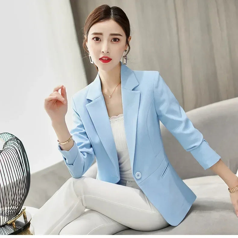 Royal Blue Suit Jacket Women's Stylish Slim Coat New Fall Women Blazer Pink, Red, White, Black Girl Tops Reefer Jackets