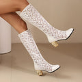 Vintage Hollow Embroider Mesh Surface Knee Length Women's Boot  5.5cm Thick Heel Fashion Women's Boot 34-47 Summer Cool Boots