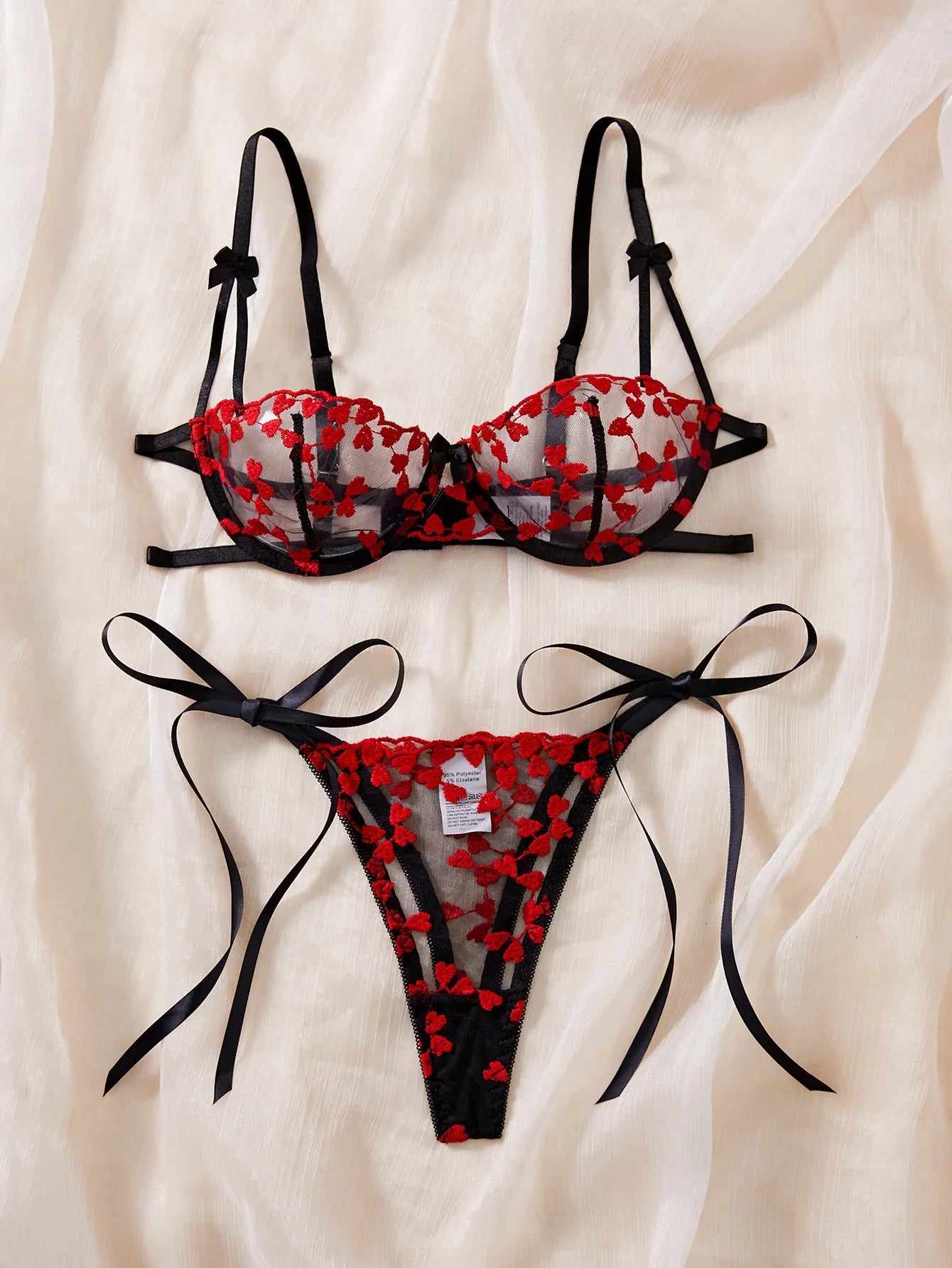 French Lace Heart Bra Set Girls Sexy Women Bralette Adjustable Transparent Embroidery Underwear Thong Bras Lingerie Panties Sets
