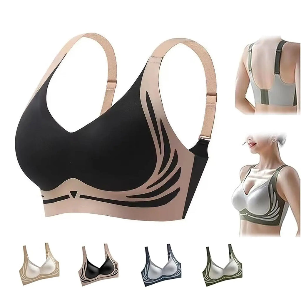 Push-Up Bra Women Seamless Ladies Underwear V-neck No Steel Ring Adjustable Comfortable Thin Top Bra Breathable Gathered