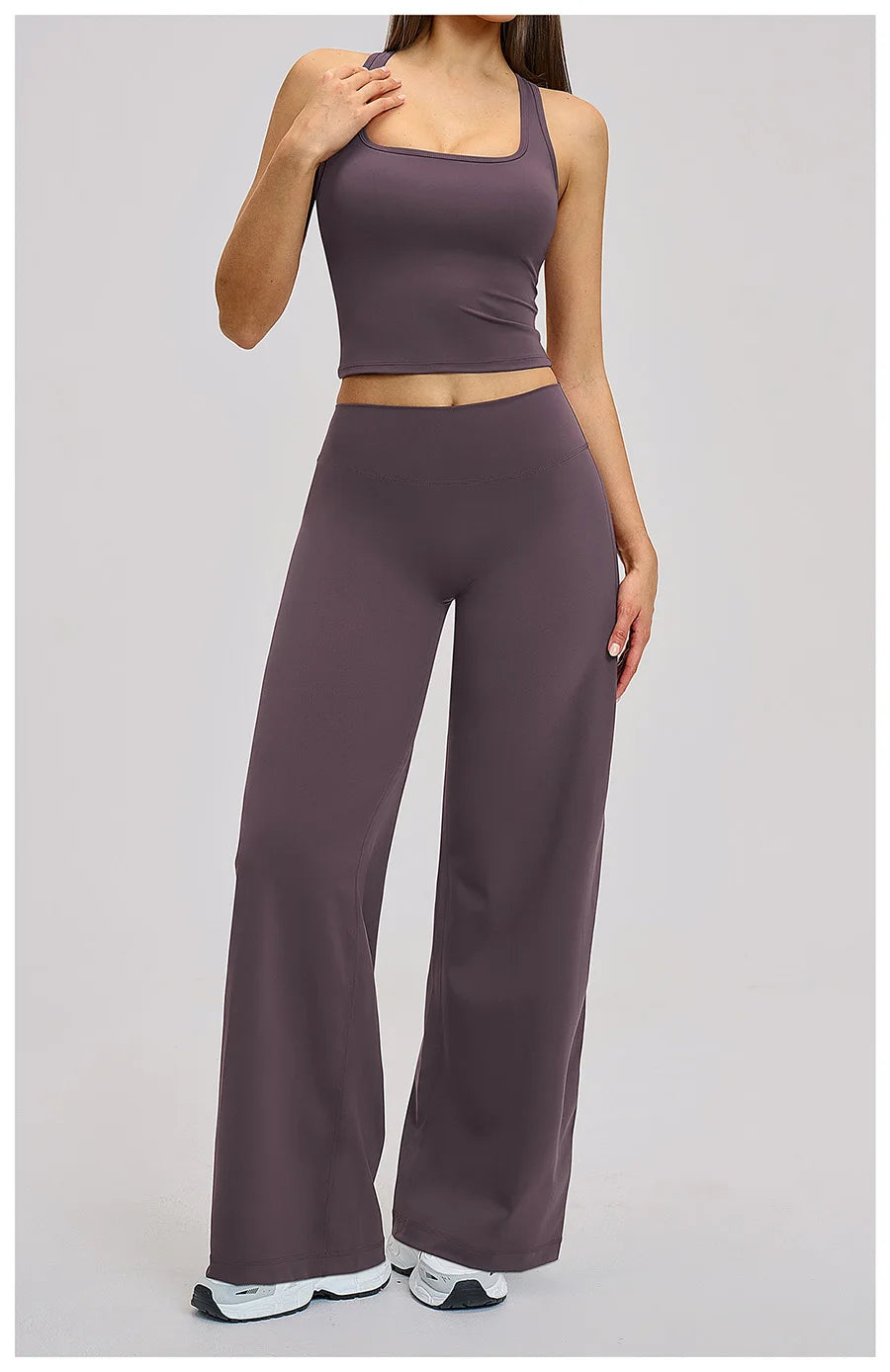 2 Piece Yoga Clothes Women Tracksuit Athletic Wear Pilates Fitness Suit Gym Workout Sets Push Up Sports Vest Wide Leg Pant Suit