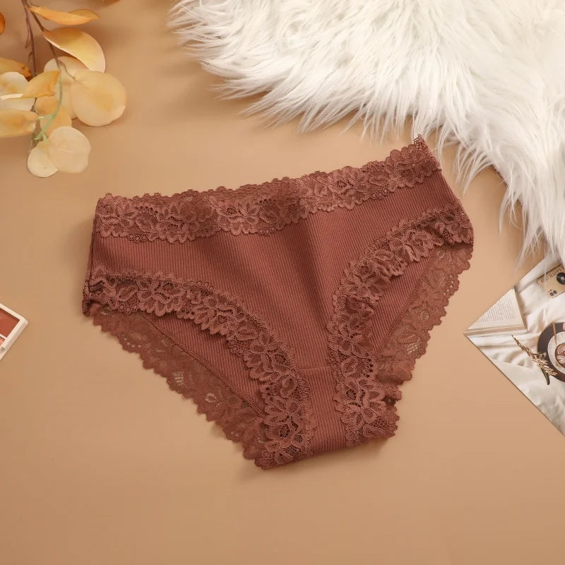 3Pcs Sexy Cotton Lace Panty Women Low Waist Panties Underwear S-XL Solid Color Ladies Briefs Lingere Underware Comfortable Women