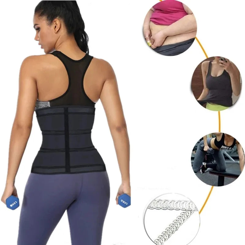 Women's Adjustable Breasted Tummy Control Waist belt Hook Workout Sweat Sauna Effect Body-shaped Fitness Sports Waist Trainer