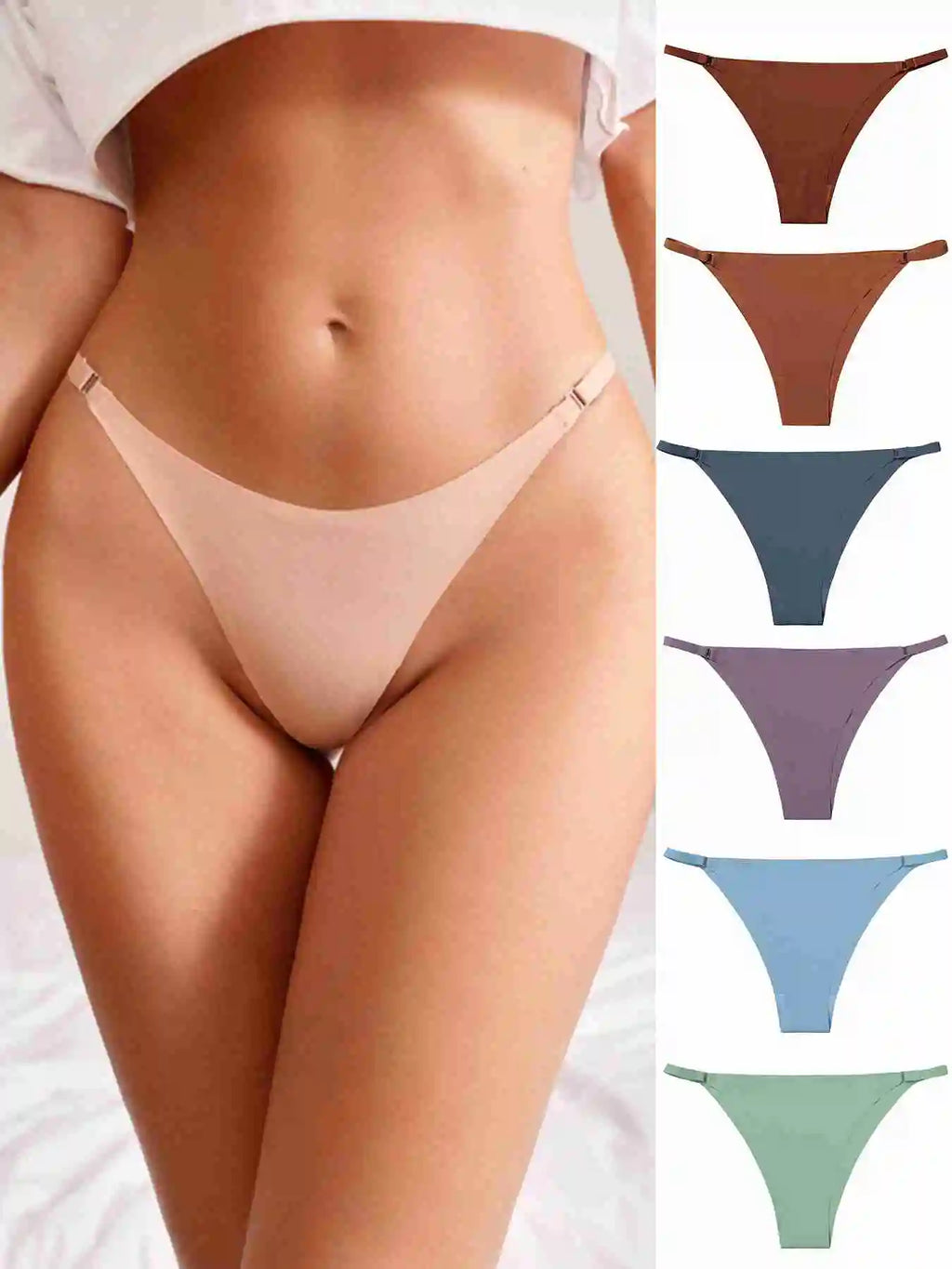 6 Pcs Women's Hot Sexy Low Waist Thong Underwear - 4 Seasons Daily/Leisure/Commuting Wear, Elegant Solid Color, Simple Design