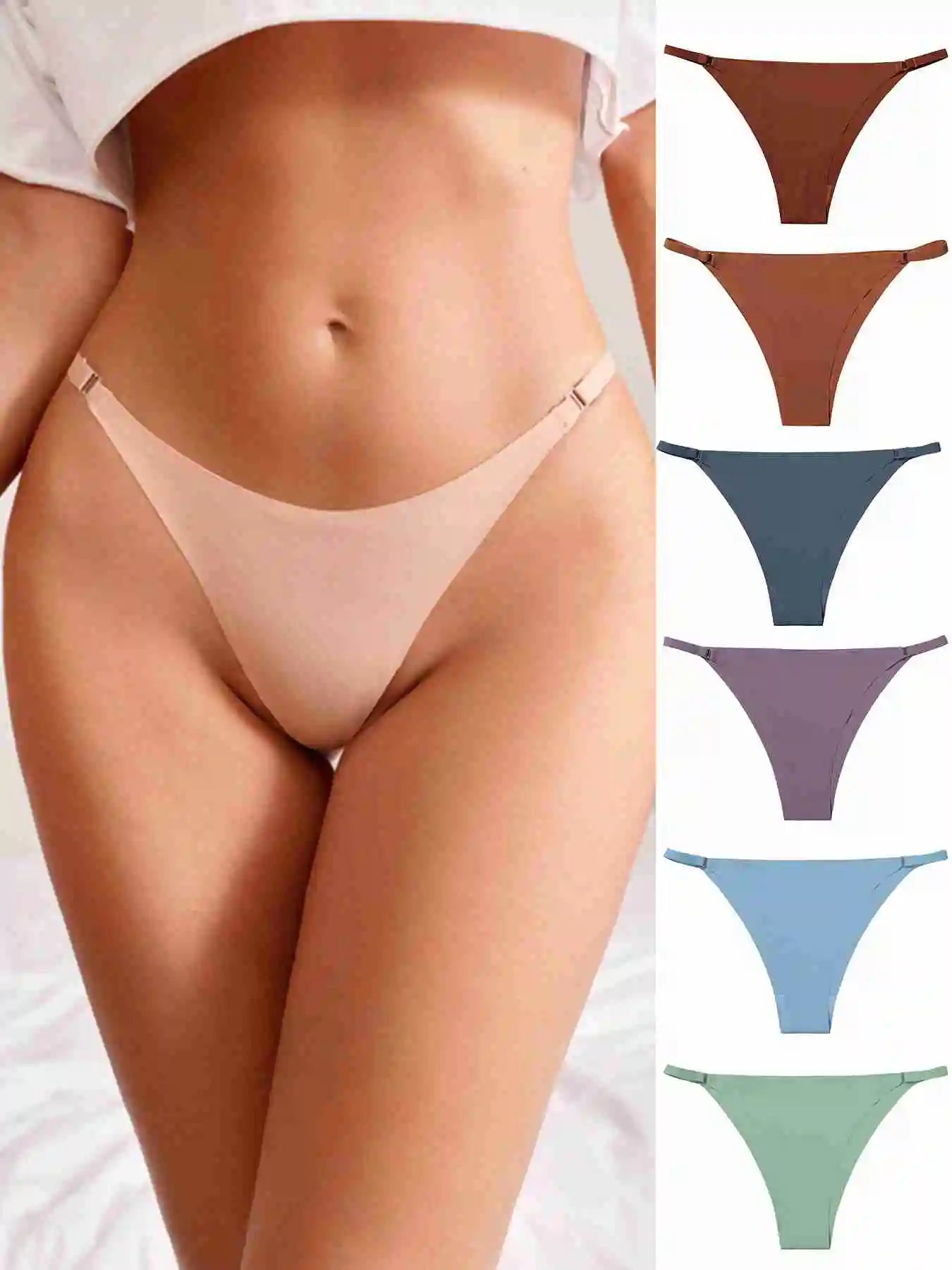 6 Pcs Women's Hot Sexy Low Waist Thong Underwear - 4 Seasons Daily/Leisure/Commuting Wear, Elegant Solid Color, Simple Design