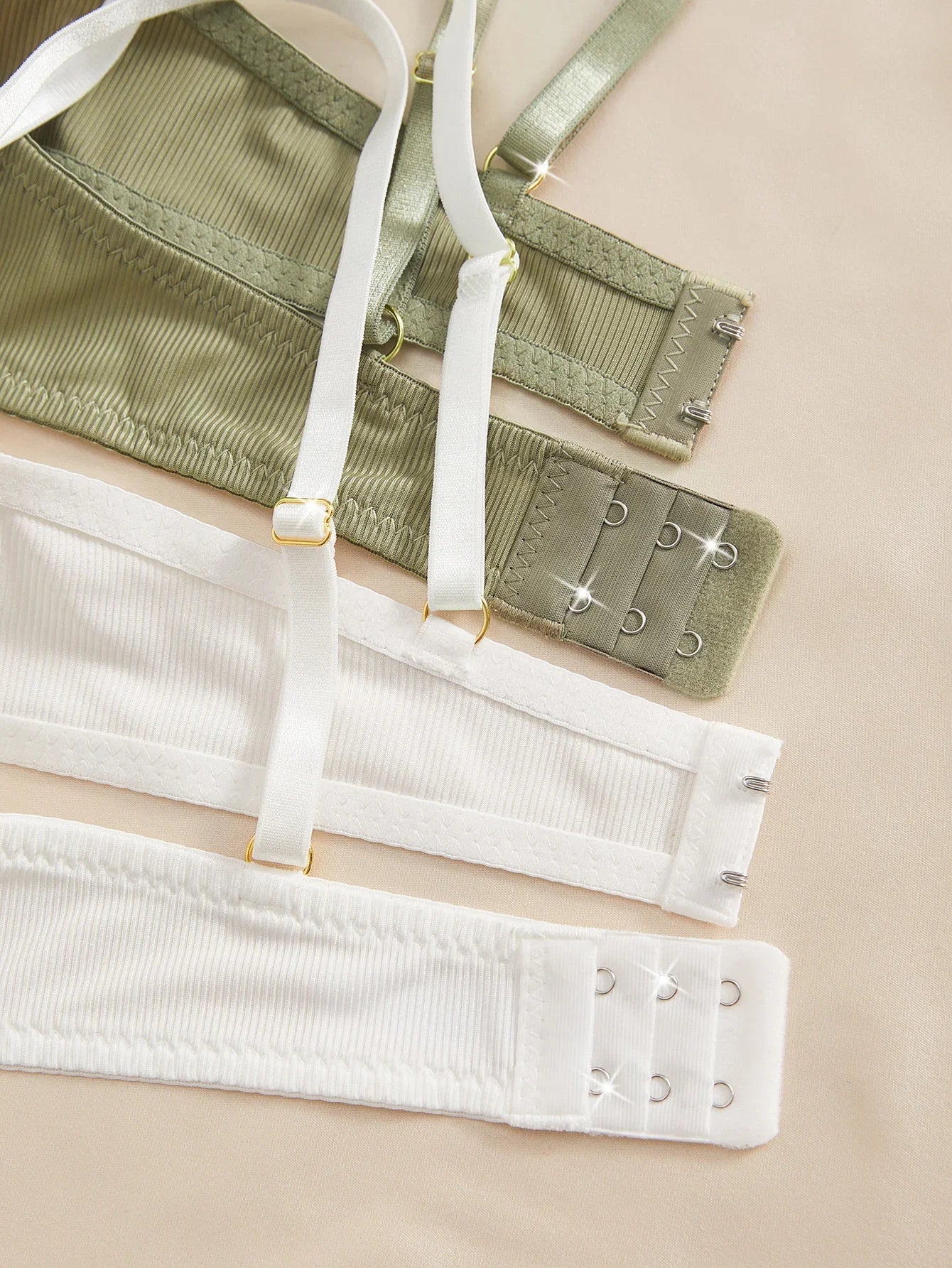 4Pcs Daily Lace Trim Women's Underwear Set Rib Knit Push up Underwire Bra Airy & Stylish Women's Bra
