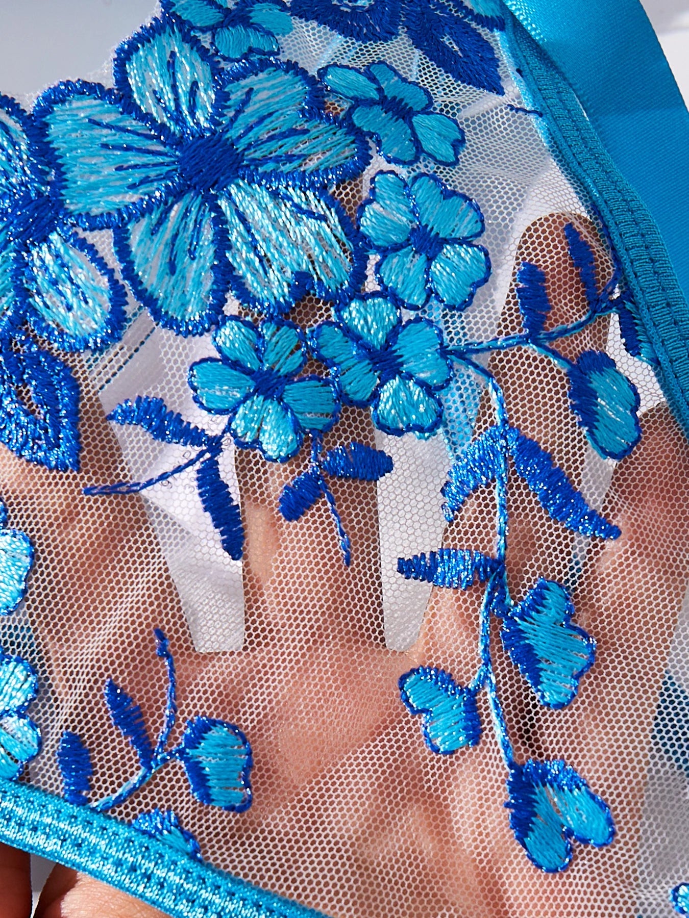 Lady Floral Embroidery Lingerie Set Women Sheer Bra and Brief Underwear Set Satin Sexy Intimates Underwear
