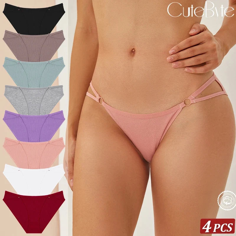 4PCS/Set Women Cotton Panties Sexy Low Waist Briefs Female Soft Breathable Underwear Button Design Fashion Comfortable Lingerie