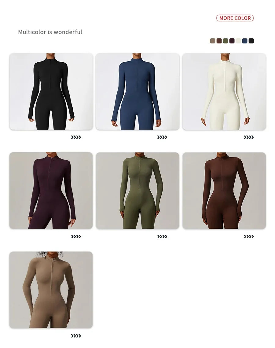 Zipper Workout Jumpsuit Sports Overalls Women Gym Clothing Running Long Sleeves Fitness Gym Tracksuit Short Sportswear Yoga Set