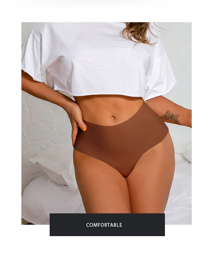 Ice Silk Women Panties Sexy Thong Briefs Yoga Seamless G String Quick Drying Underwear Simple Mid Waist Traceless Thin Sports
