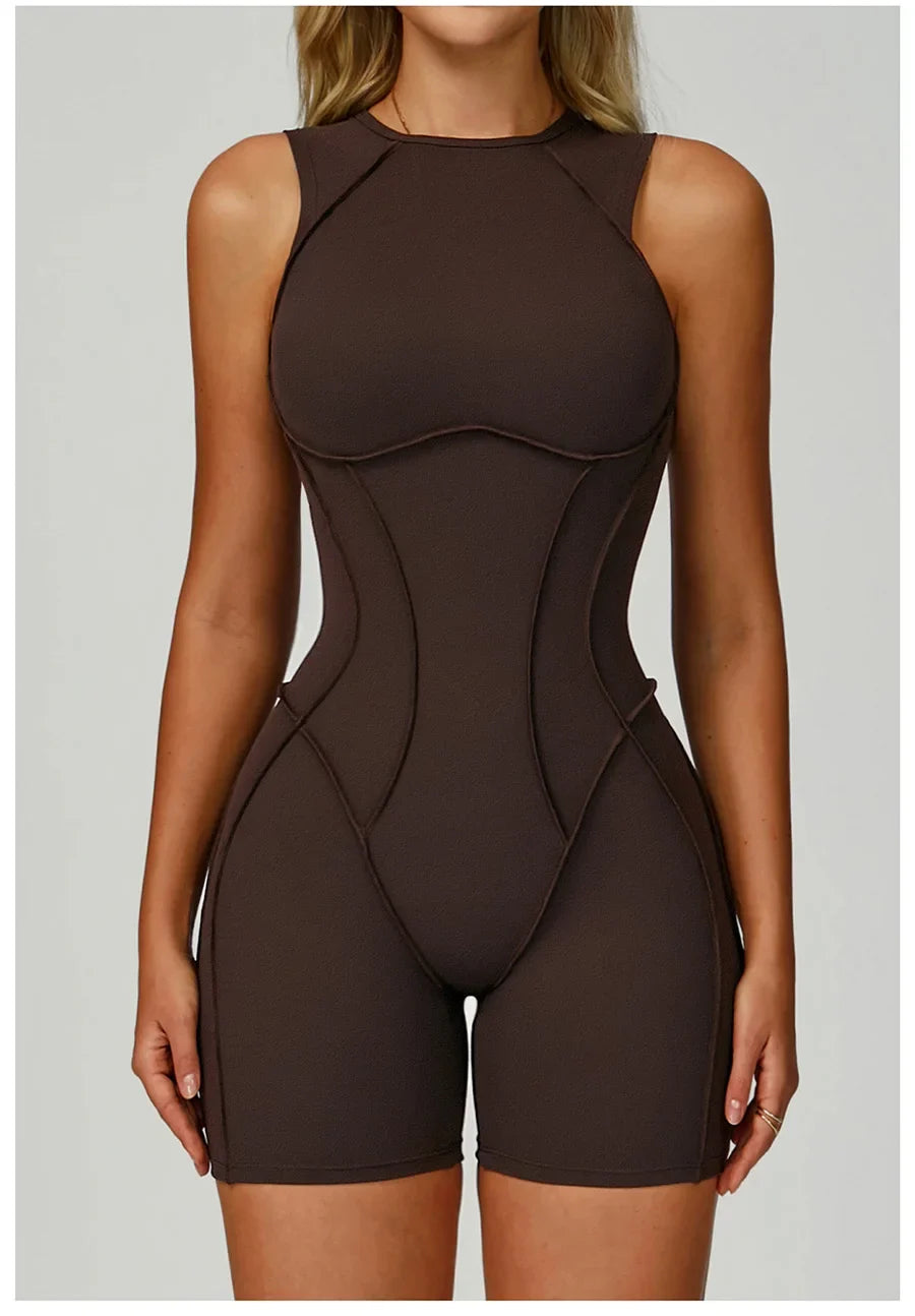 New Seamless Yoga Jumpsuits Sports Fitness Hip-lifting Backless Shorts One-piece Workout Gym Leggings Tracksuits for Women