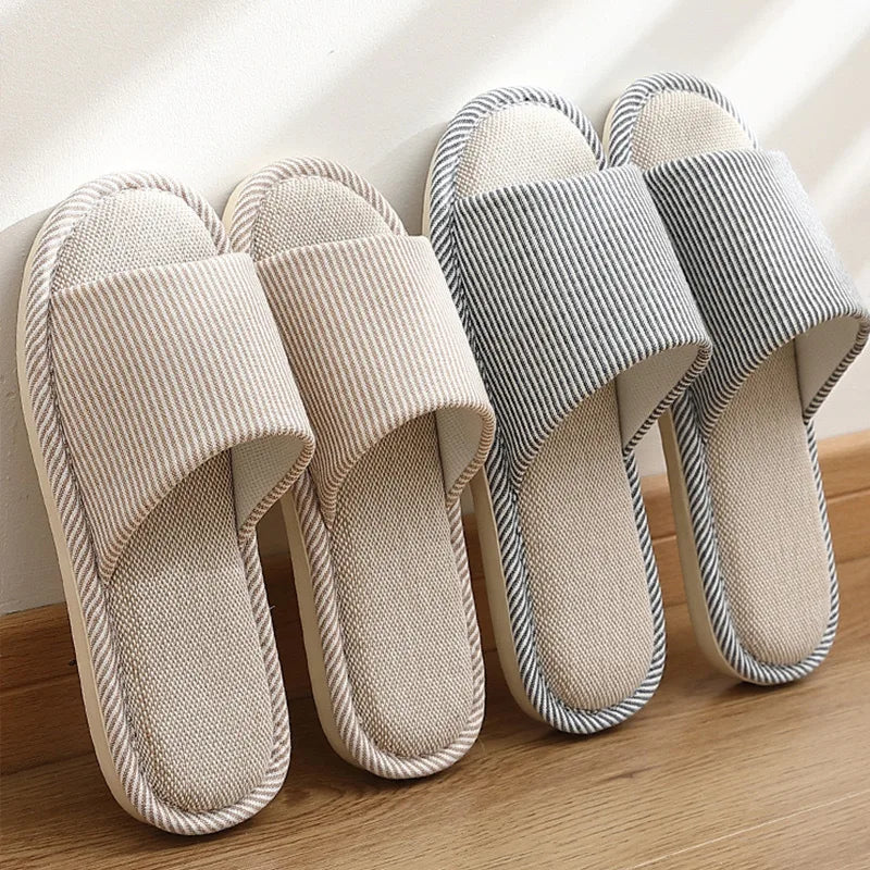 Four Season Linen Home Slippers Women Indoor Bedroom Women House Slides Autumn Unisex Lovers Shoes Adults Outdoor Casual Sandals