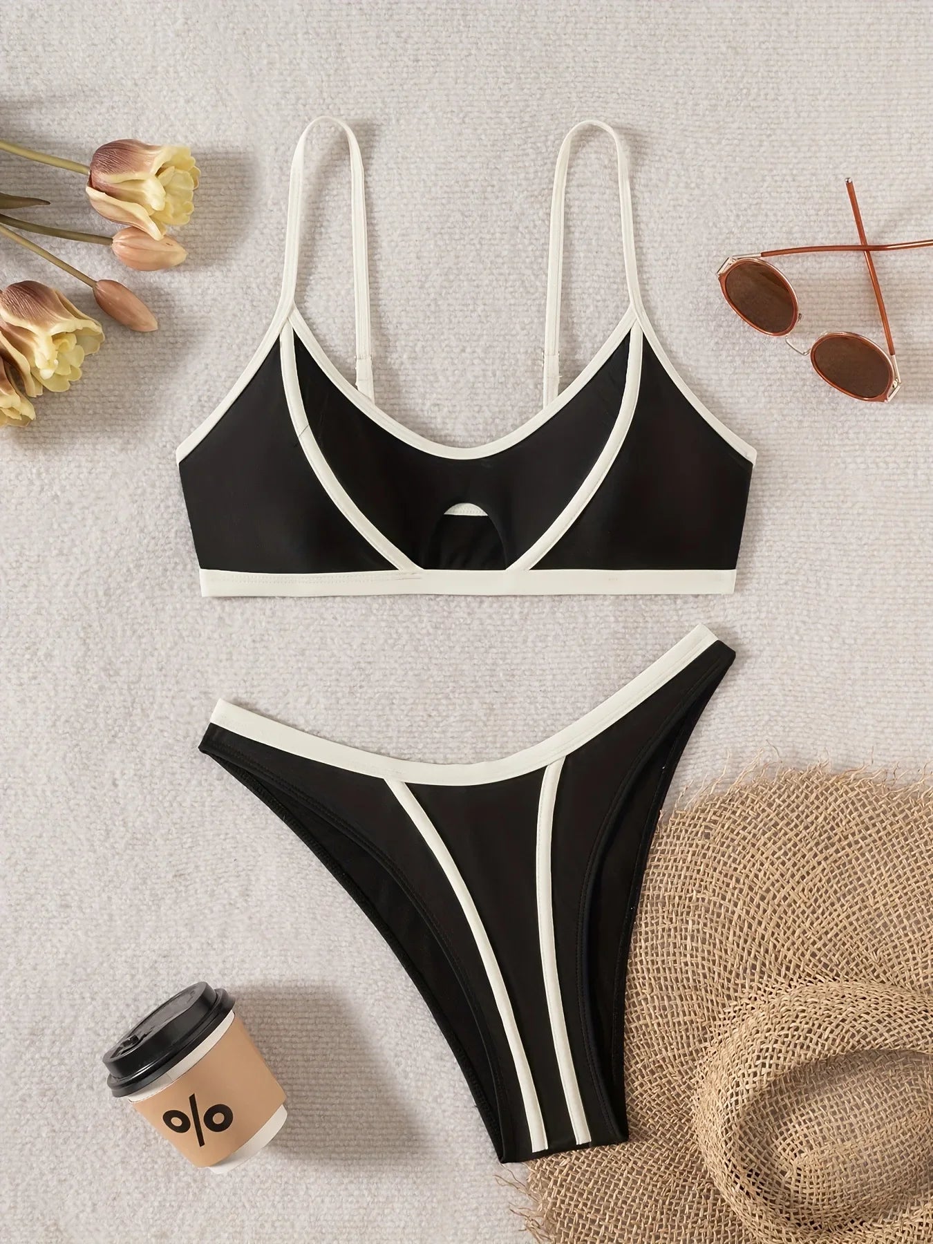 Sexy Black White Patchwork Bikini Set Women Hollow Out Push Up Bra Thong Swimwear 2026 Beach Holiday Bathing Suit Micro Swimsuit
