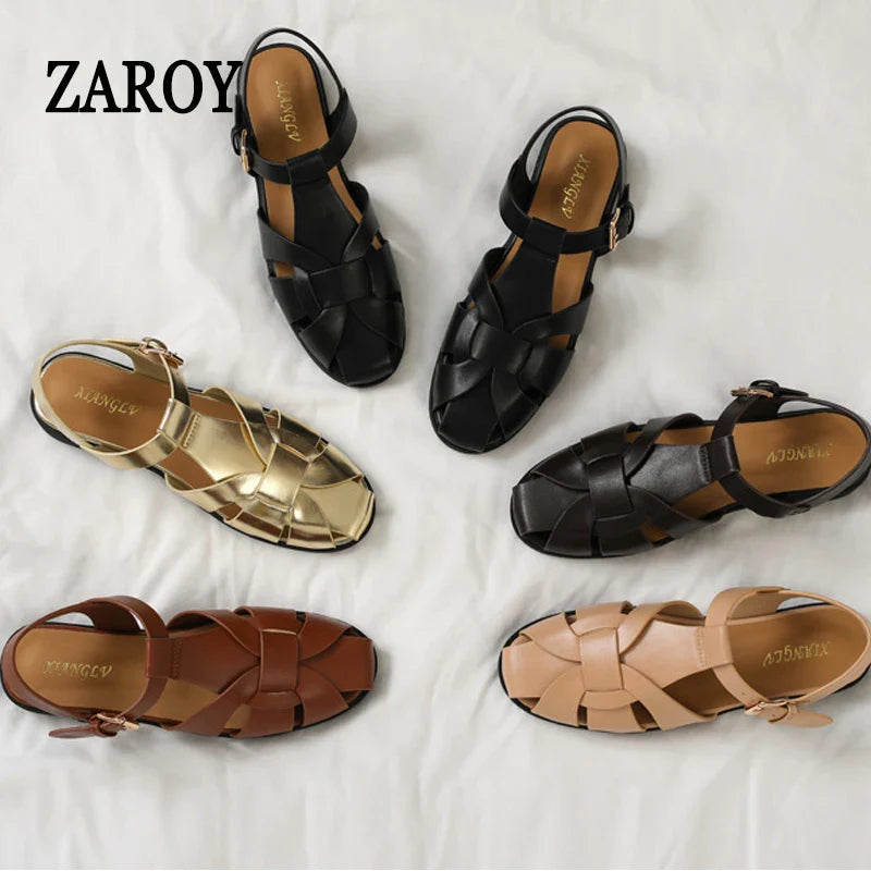 ZAROY Women Sandals Summer 2026 Newest Female Shoes Elegant Office Ladies Sandals Casual Soft Beach Flat Sandalias Roman Zapatos