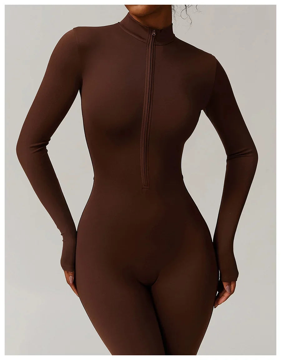 Zipper Workout Jumpsuit Sports Overalls Women Gym Clothing Running Long Sleeves Fitness Gym Tracksuit Short Sportswear Yoga Set