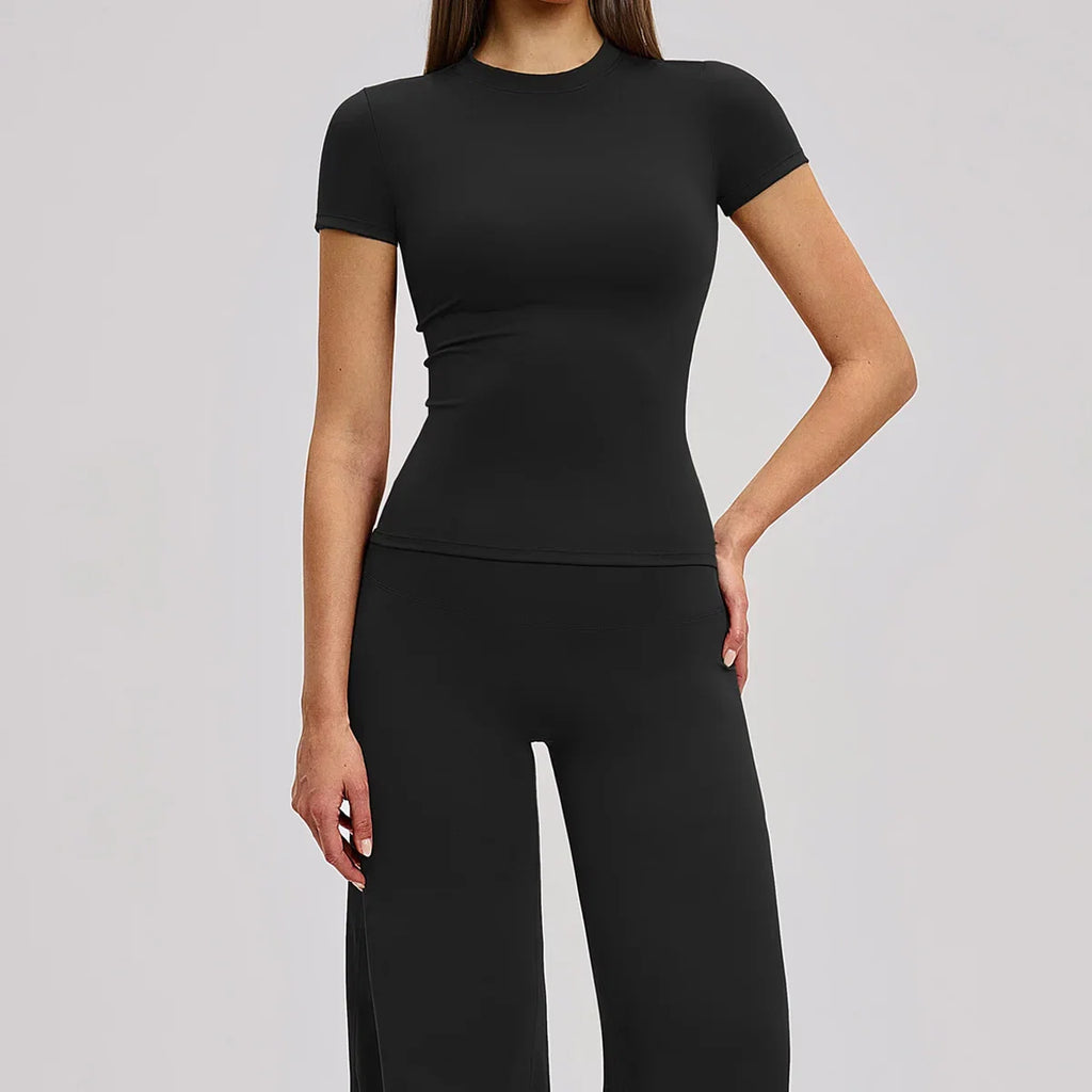 Yoga Set 2 Pieces Women Fitness Sportswear Gym Loose wide-leg pants Long-sleeved T-shirt Sports Crop Tops Tracksuit Workout Wear