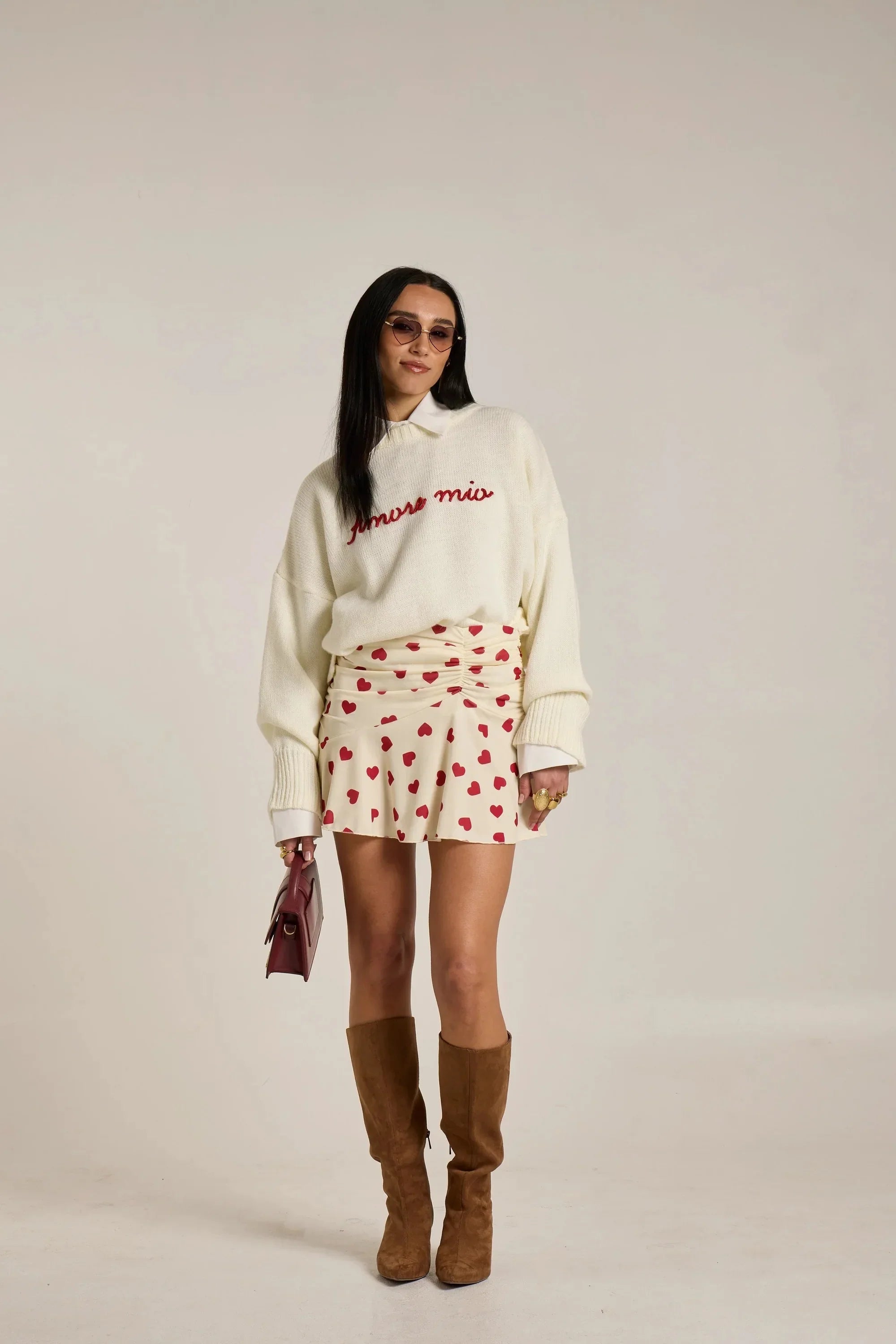 Women Heart Print Ruched Skirt Fashion Streetwear Casual Mini Skirt Valentine'S Day Mini Skirts High Waist Skirts Streetwear