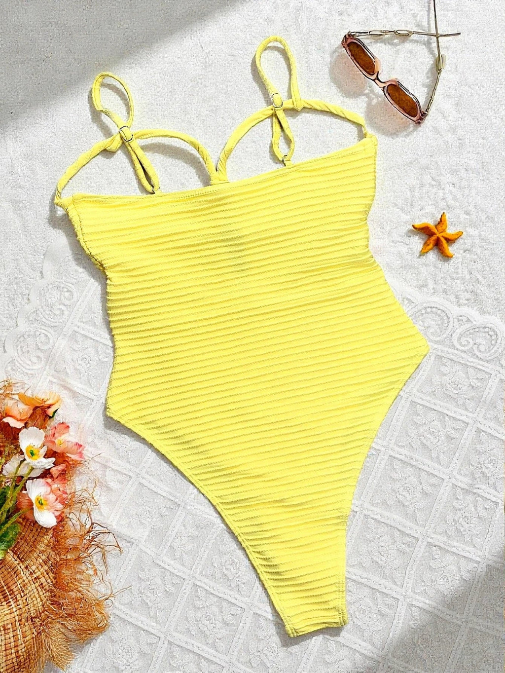 Sexy Yellow Swimwear Women 2026 Hollow Out Cross Slim Tummy Control One Piece Swimsuit Beach Backless Bathing Suit Monokini