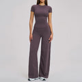 Yoga Set 2 Pieces Women Fitness Sportswear Gym Loose wide-leg pants Long-sleeved T-shirt Sports Crop Tops Tracksuit Workout Wear