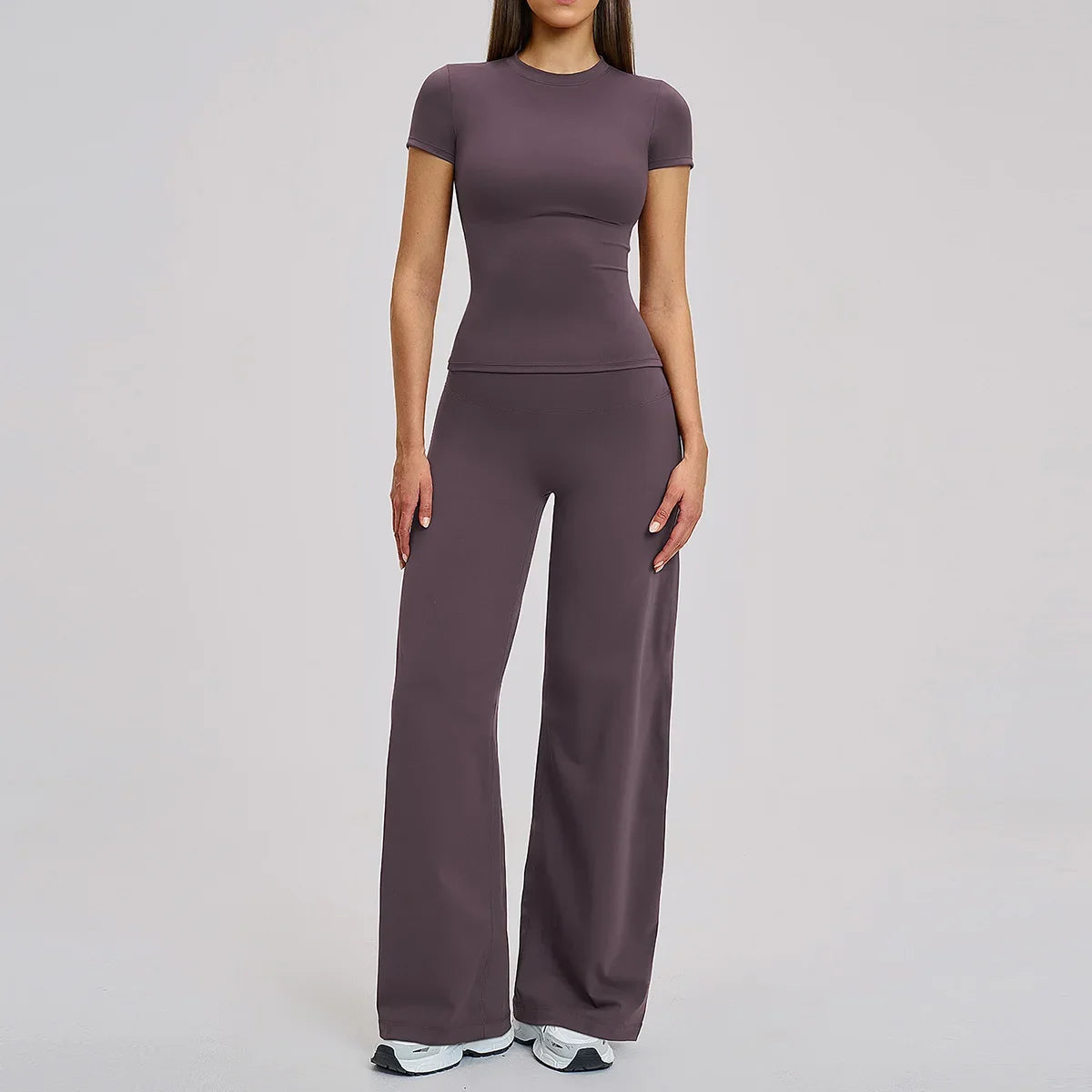 Yoga Set 2 Pieces Women Fitness Sportswear Gym Loose wide-leg pants Long-sleeved T-shirt Sports Crop Tops Tracksuit Workout Wear