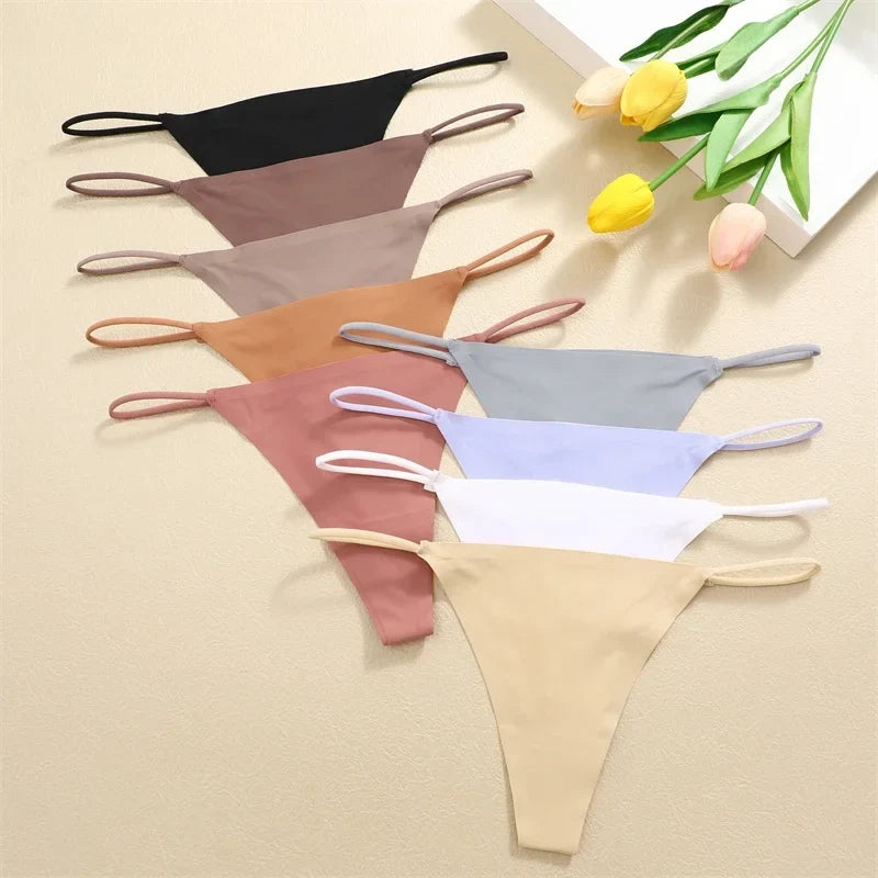 10Pcs/Set Seamless Thong Women Thin Strap Low Waist High Flexibility Panties Underwear Ladies Briefs T-back Comfortable Women
