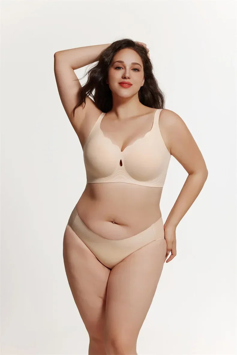 Wireless Comfortable Bra Large Cup Seamless Anti-Sagging Back Smoothing Underwear Soft Women's Hollowed-Out Full Cover Bras