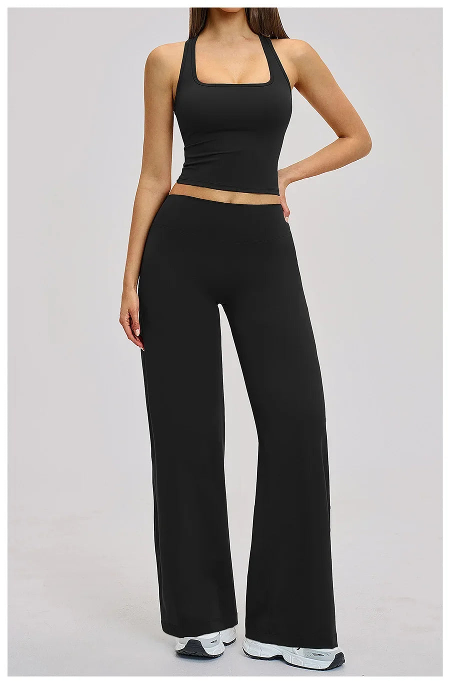 2 Piece Yoga Clothes Women Tracksuit Athletic Wear Pilates Fitness Suit Gym Workout Sets Push Up Sports Vest Wide Leg Pant Suit