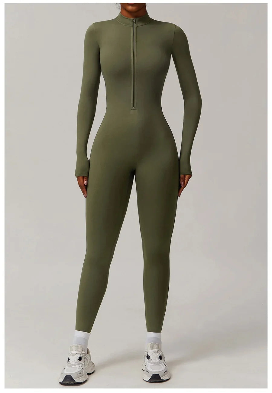 Zipper Workout Jumpsuit Sports Overalls Women Gym Clothing Running Long Sleeves Fitness Gym Tracksuit Short Sportswear Yoga Set