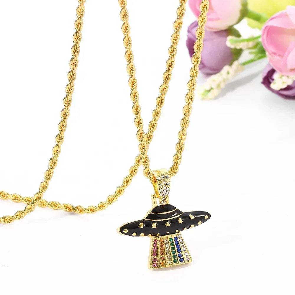 Men Hip Hop Full Rhinestone King Queen Pendants Necklaces Bling Bling Iced Out Cuban Link Chain Hiphop Necklace Men Jewelry Gift