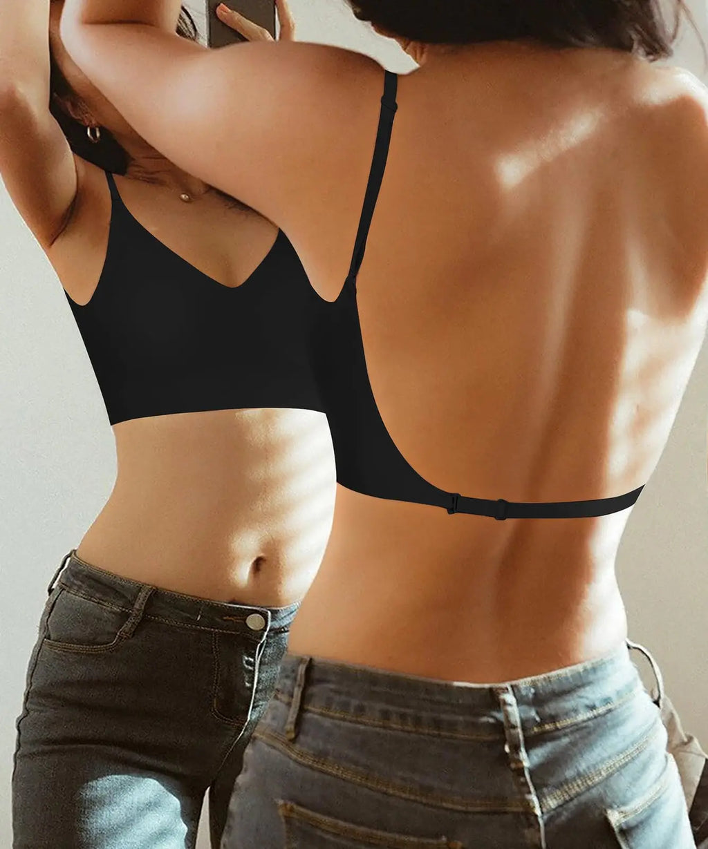 Women Sexy Lingerie Invisible Bra Deep U Plunge Bras Backless Top for Dresses, Transparent Strap Push Up Back Sling Underwear