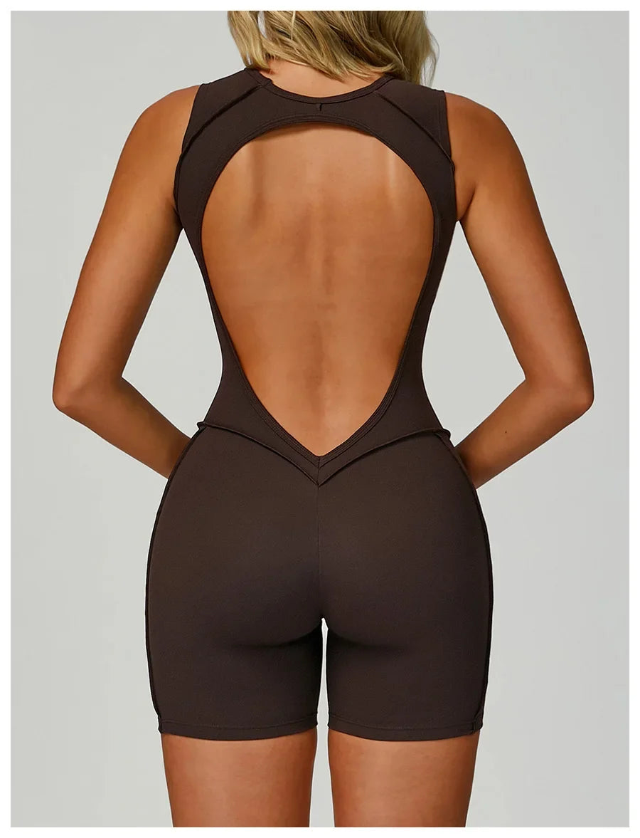 New Seamless Yoga Jumpsuits Sports Fitness Hip-lifting Backless Shorts One-piece Workout Gym Leggings Tracksuits for Women