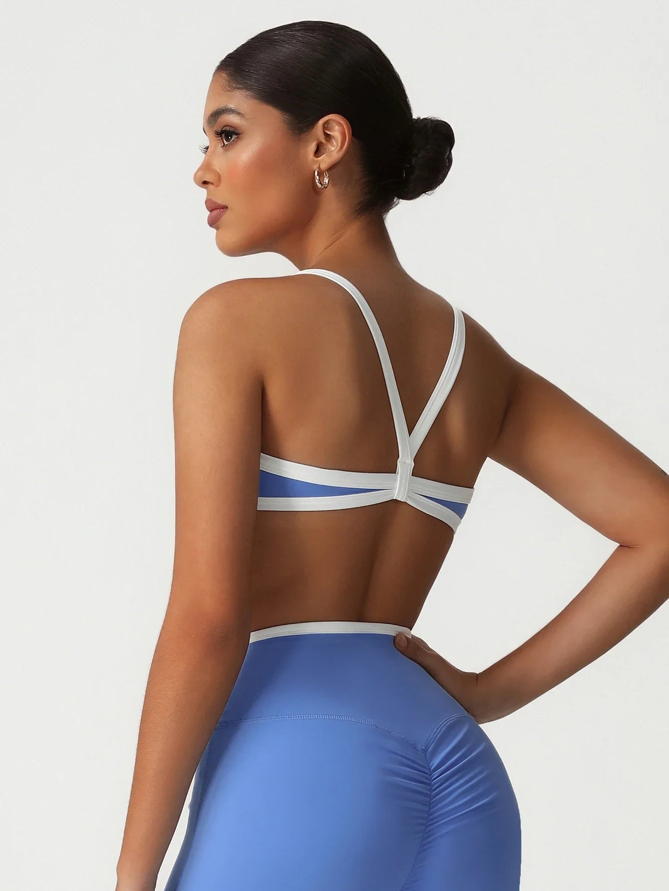 Women Training Yoga Elastic V-Back Fitness Top Contrast Color Cycling Casual Run Sport Bra