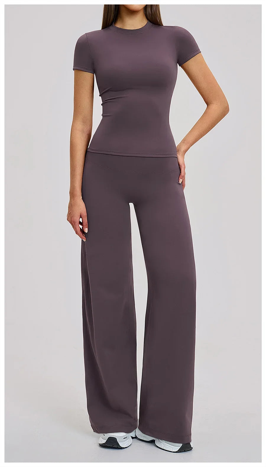 Yoga Set 2 Pieces Women Fitness Sportswear Gym Loose wide-leg pants Long-sleeved T-shirt Sports Crop Tops Tracksuit Workout Wear