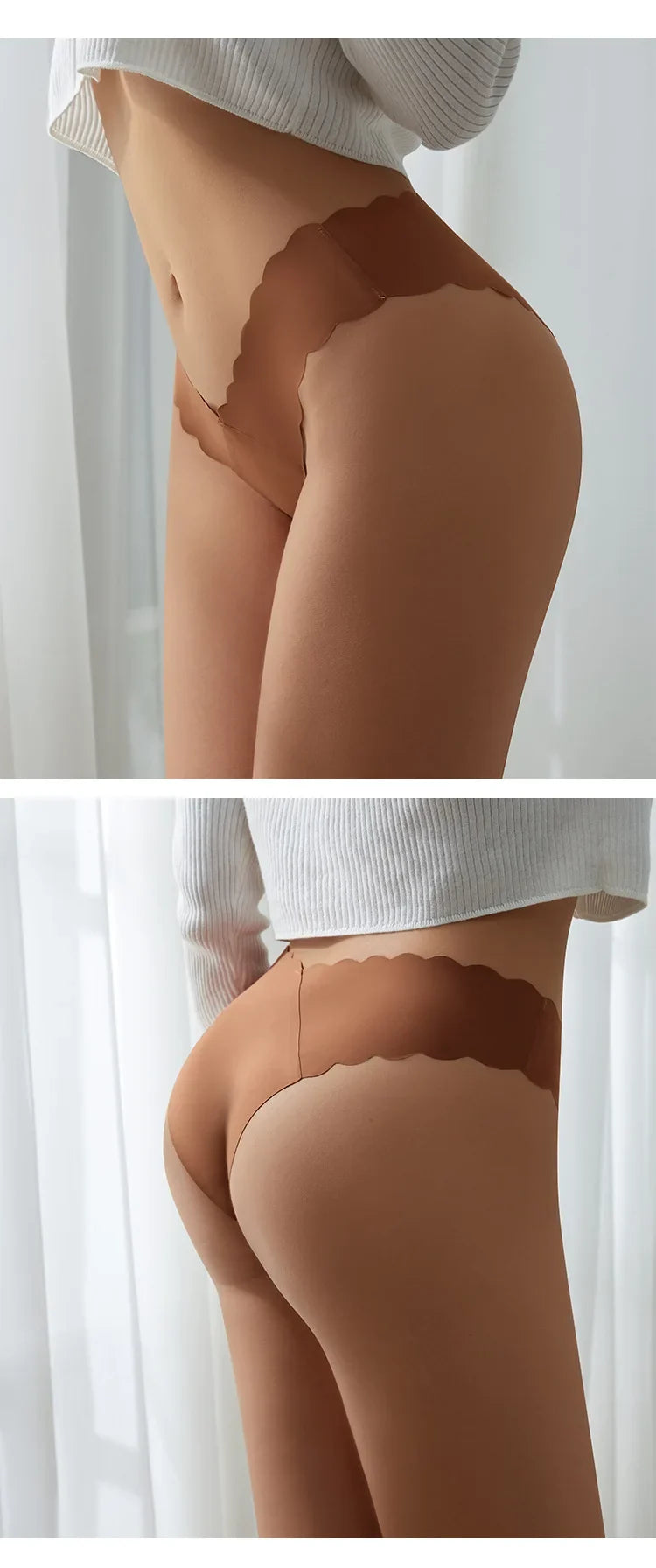 Ice Silk Ruffles Sexy Girls Briefs Seamless Women Panties Underwear T Back G String Yoga Fitness Thong Underpants Plus Size S-XL