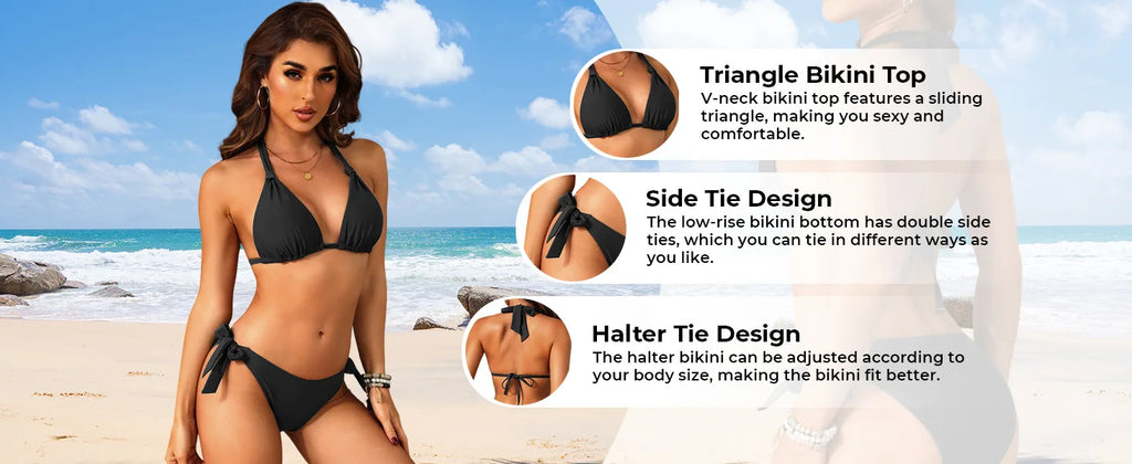 2026 Print Sexy Bikini Sets Halter Lace-up Tops Thongs Beach Style Bathing Suit Y2k Swimsuits Women Beachwear Купальник Женский