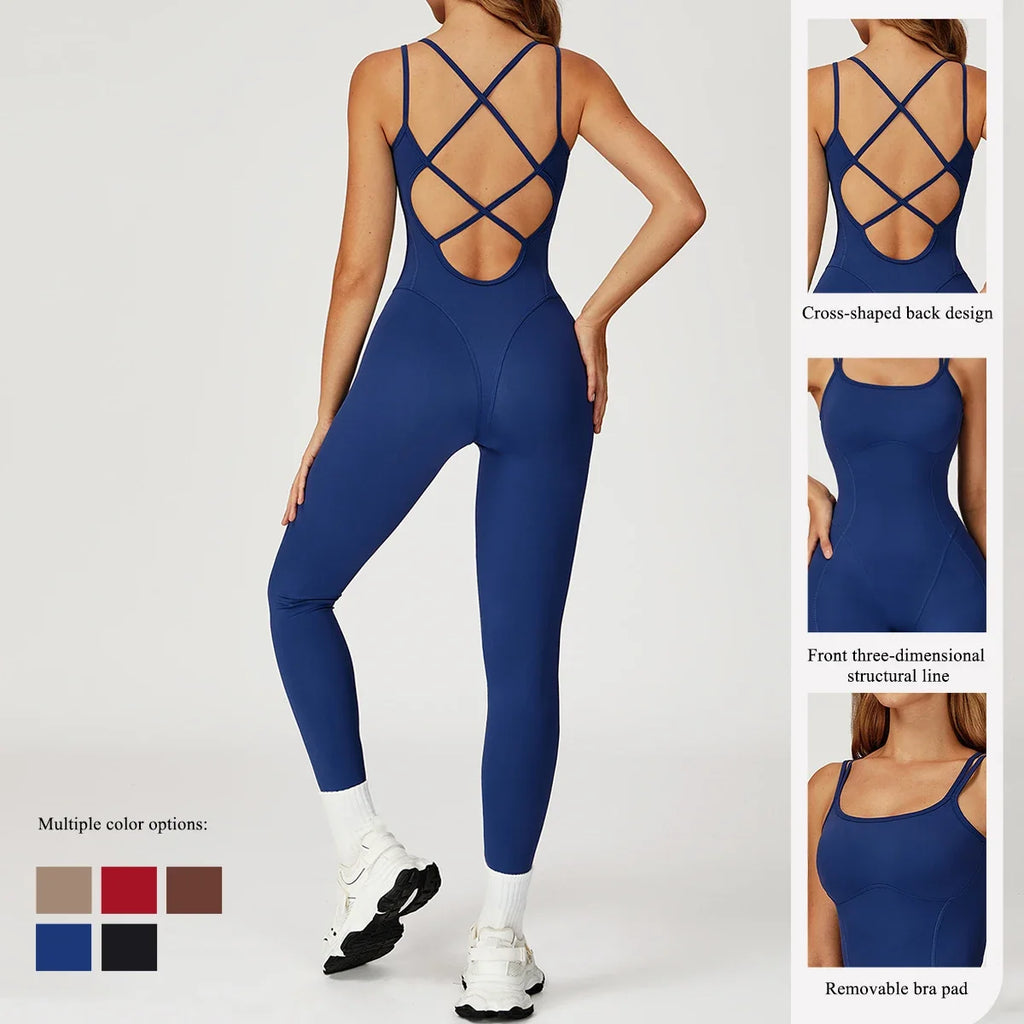 Hearuisavy Female Jumpsuit Long Elegant Sports Bodysuit Woman Gym Clothes Strappy Fitness Overalls Push Up Pilates Yoga Leotard