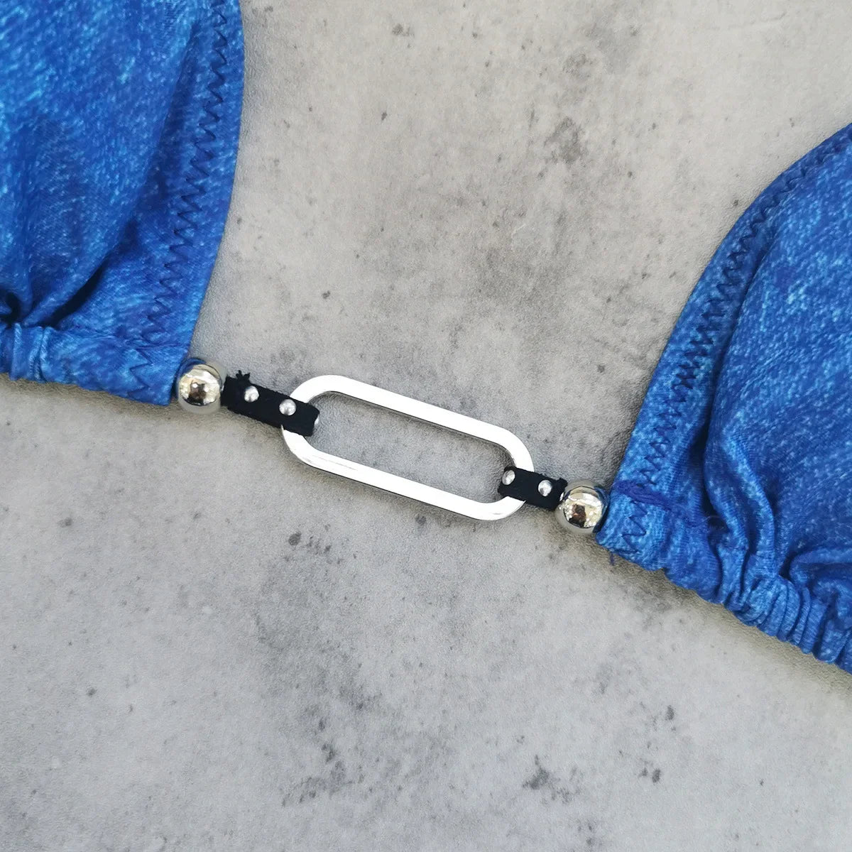 Sexy Triangle Bikini 2025 Women Blue Metal Chain Push Up Micro Swimsuit Summer Bathing Suit Tie Side Thong Swimwear Biquini