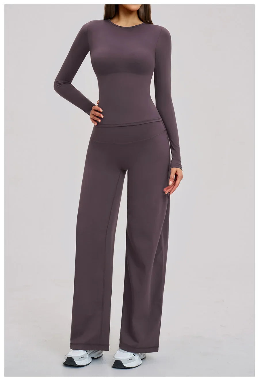 Yoga Set 2 Pieces Women Fitness Sportswear Gym Loose wide-leg pants Long-sleeved T-shirt Sports Crop Tops Tracksuit Workout Wear