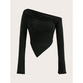Women Sexy Solid One Shoulder Long Sleeve T Shirt Spring Fall 2024 Y2K Clothes Grunge Goth Slim Fit Tee Top Tshirt Streetwear