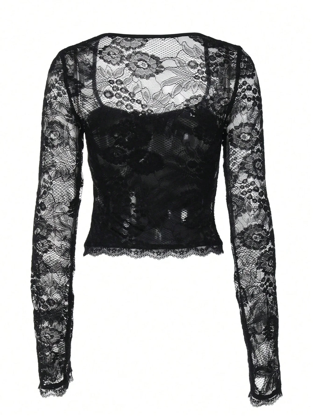 Women's Sexy Lace Patchwork Square Collar Flare Sleeve T-Shirt Elegant Slim Fit Long Sleeve Cropped Top Spring/Fall 2026
