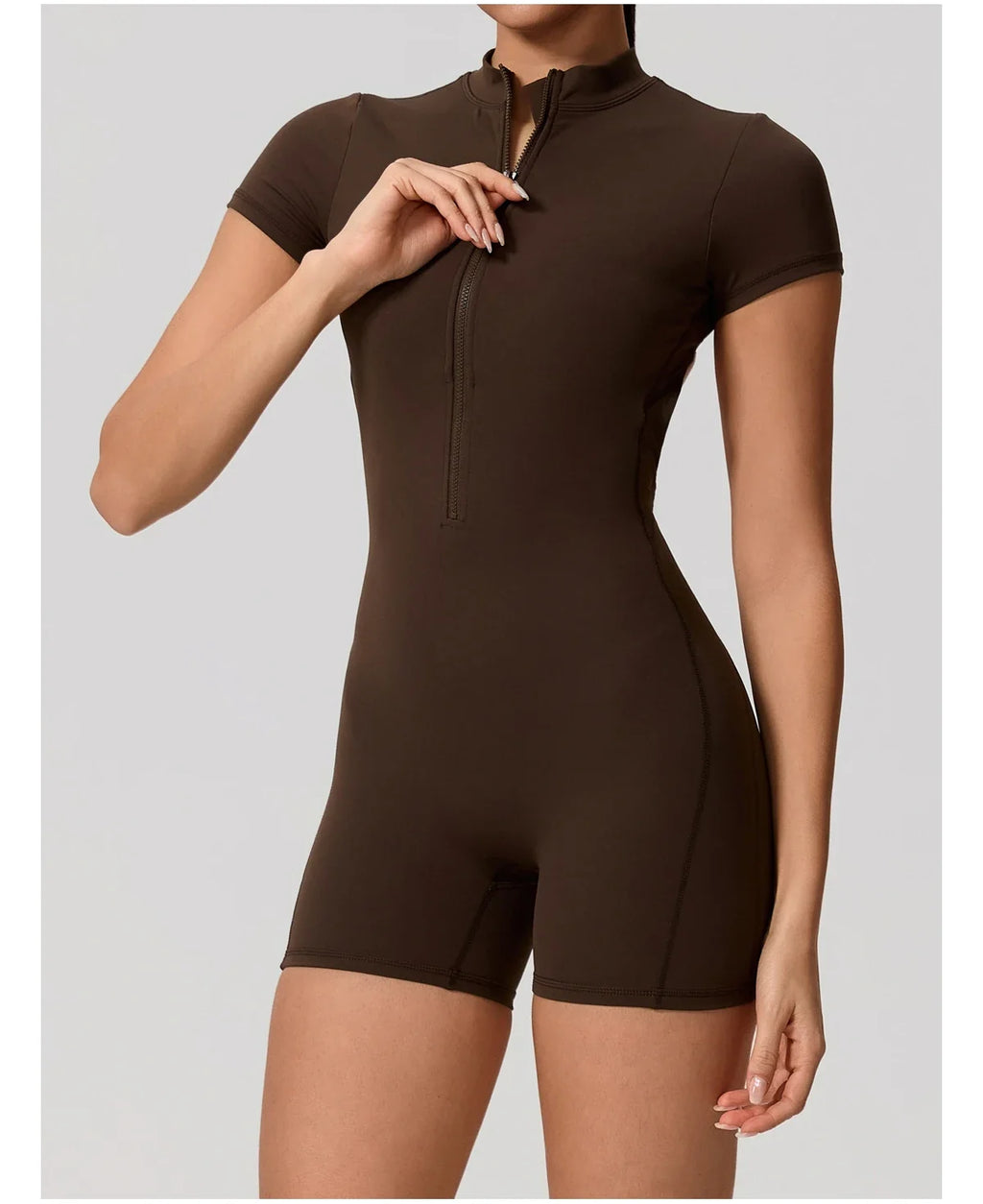 Hearuisavy Summer Women's Short Sleeved Sports Overalls Running Yoga Jumpsuit High Stretch Push Up Fitness Bodysuit With Zipper