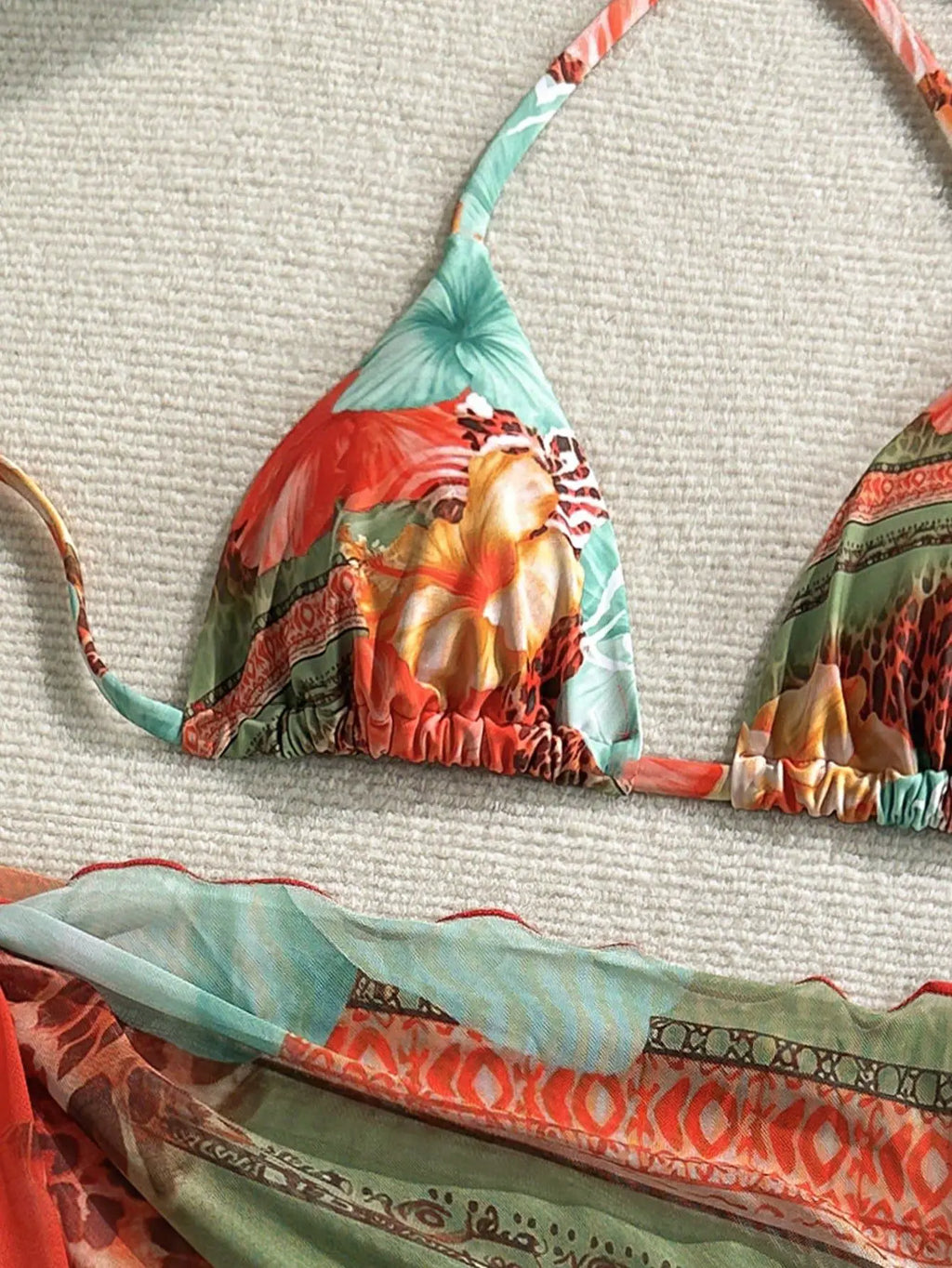 Sexy Skirt 3 Piece Bikinis Sets 2026 Women Orange Floral Tiger Print Push Up High Waist Swimsuit Bathing Suit Swimwear Biquini