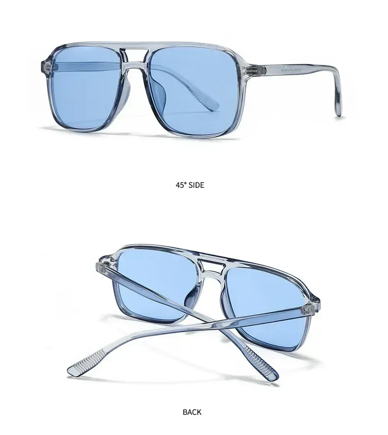 SO&EI Fashion Double Bridges Square Rivets Women Sunglasses Retro Men Gradient Shades UV400 Sun Glasses