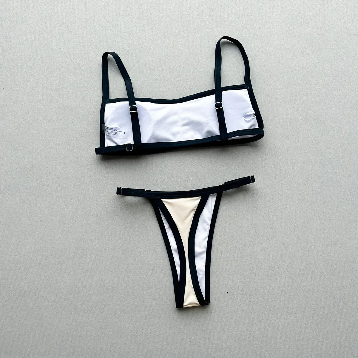 Sexy Beige Black Patchwork Bikini Set 2026 Women Halter Push Up Bra Thong Swimsuit Summer Bathing Suit Holiday Swimwear Biquini