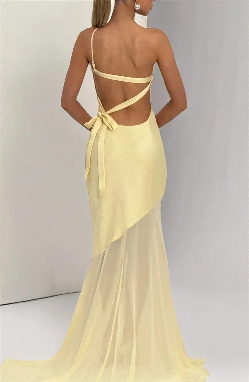 Mozision One Shoulder Backless Sexy Maxi Dress Women Gown Fashion Patchwork Sleeveless Bodycon Club Party Long Dress Elegant