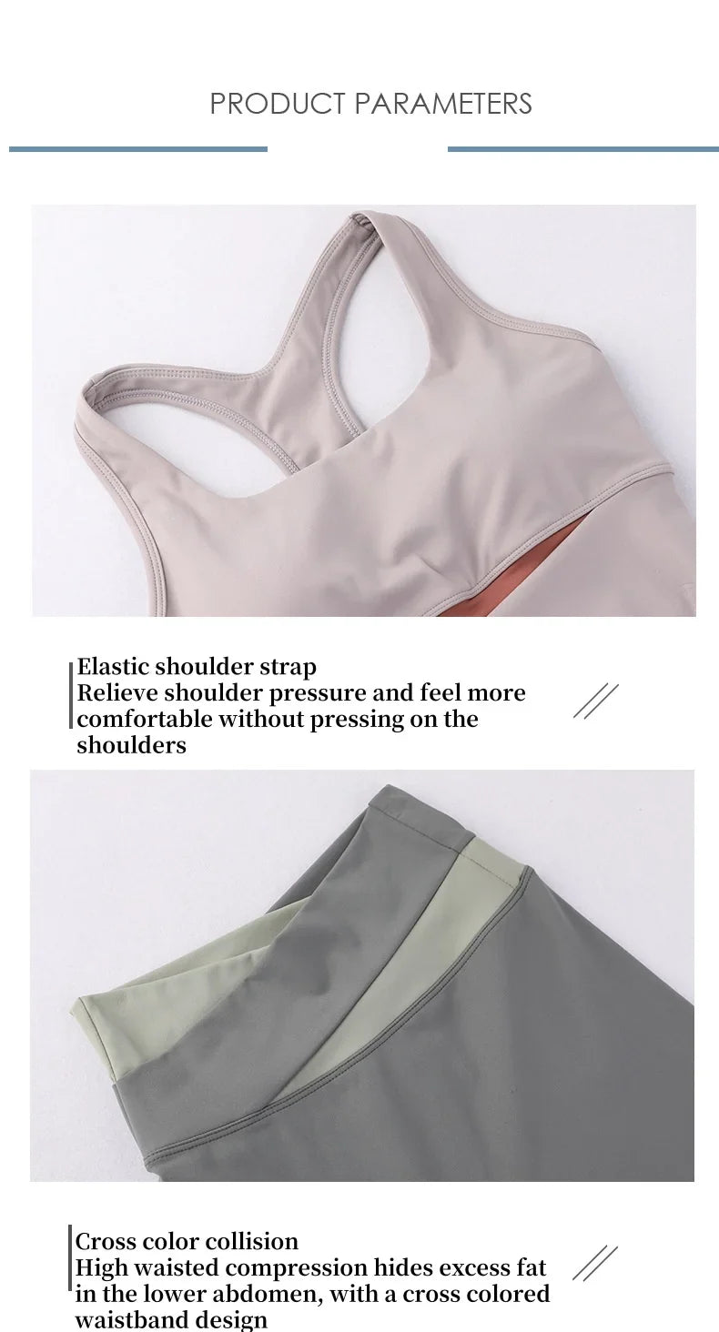Two Piece Yoga Set Women Sportswear Suit Outfit Gym Leggings With Bra Pants Sports Bra Shorts For Fitness Clothing Workout Set